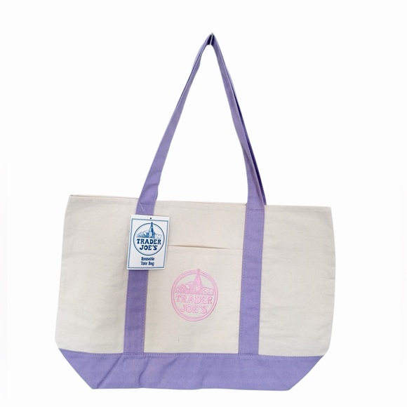 Trader Joe's Large Lavender Tote Bag NEW With Tags - Picture 4 of 8
